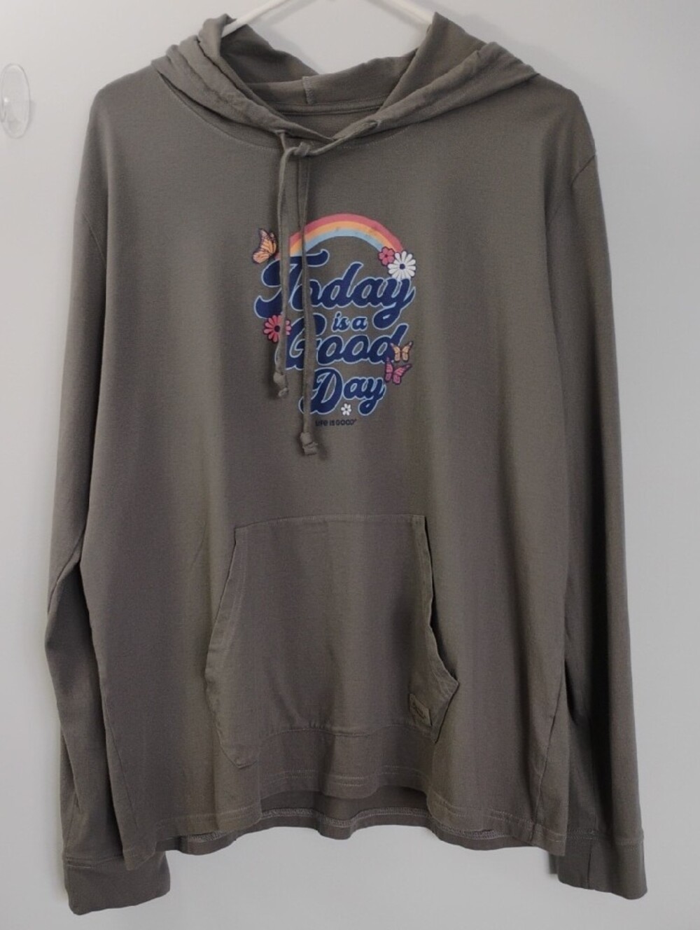 Life Is Good Grey Long Sleeve T-Shirt Hoodie Rainbow 'Today is a Good Day' - XL